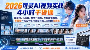 2026可灵AI视频实战4小时干货课|提示词、文生图、角色一致性、专业运镜剪辑,零基础一站式学会AI漫剧与真人AI短剧全流程-赚钱驿站