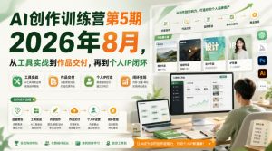AI创作训练营第5期2026年8月,从工具实战到作品交付,再到个人IP闭环-赚钱驿站