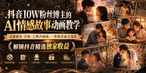 抖音10W粉丝博主的AI情感故事动画教学,灵感剧本‑分镜‑人物声画统一‑剪辑封面全流程,解锁抖音精选独家收益-赚钱驿站