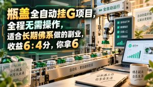 瓶盖全自动挂G项目,全程无需操作,适合长期佛系做的副业,收益6:4分,你拿6【揭秘】-赚钱驿站