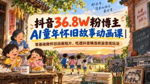 抖音36.8W粉博主AI童年怀旧故事动画课｜零基础做怀旧动画短片，吃透抖音精选收益变现玩法-赚钱驿站