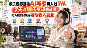 零乐理零基础AI写歌月入过1W,7天AI音乐变现实战课,把AI音乐做成被动收入副业-赚钱驿站