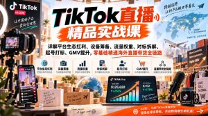 TikTok直播精品实战课,详解平台生态红利、设备筹备、流量权重、对标拆解、起号打标、GMV提升,零基础精通海外直播带货全链路-赚钱驿站