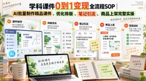 学科课件0到1变现全流程SOP|AI批量制作精品课件、优化排版、笔记引流、商品上架完整实操-赚钱驿站