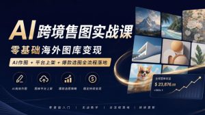 AI跨境售图实战课，零基础海外图库变现，AI作图+平台上架+爆款选图全流程落地-赚钱驿站