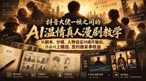 抖音大佬一帧之间的AI温情真人漫剧教学,从剧本、分镜、人物设定到成片输出,作品可上精选、签约独家拿收益-赚钱驿站
