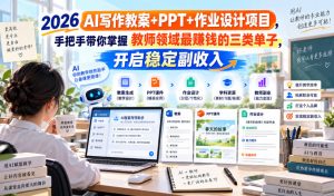 2026 AI写作教案+PPT+作业设计项目,手把手带你掌握教师领域最賺钱的三类单子,开启稳定副收入-赚钱驿站