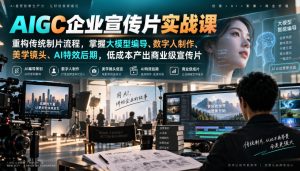 AIGC企业宣传片实战课，重构传统制片流程，掌握大模型编导、数字人制作、美学镜头、AI特效后期，低成本产出商业级宣传片-赚钱驿站