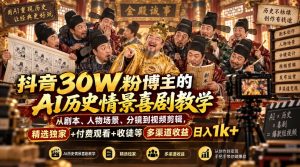 抖音30W粉博主的AI历史情景喜剧教学,从剧本、人物场景、分镜到视频剪辑,精选独家+付费观看+收徒等多渠道收益日入1k+-赚钱驿站