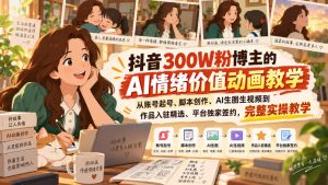 抖音300W粉博主的AI情绪价值动画教学,从账号起号、脚本创作、AI生图生视频到作品入驻精选、平台独家签约,完整实操-赚钱驿站