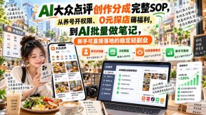 【无水印】AI大众点评创作分成完整SOP,从养号开权限、0元探店薅福利,到AI批量做笔记,新手可直接落地的稳定轻副业-赚钱驿站
