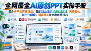 全网最全AI原创PPT实操手册,整合多平台实战玩法,覆盖账号配置、多工具教程、风格固化、长PPT制作、错误修正等全套落地技巧-赚钱驿站