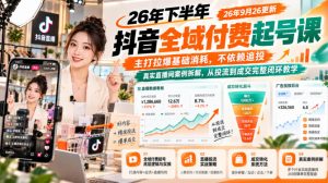 26年下半年抖音全域付费起号课26年9月26更新,主打拉爆基础消耗,不依赖追投,真实直播间案例拆解,从投流到成交完整闭环教学-赚钱驿站
