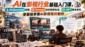 【无水印】AI在影视行业基础入门课，Midjourney绘图、Runway动态视频生成、GPT脚本创作，零基础掌握AI影视短片制作-赚钱驿站