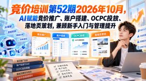 【无水印】竞价培训第52期2026年10月,AI赋能竞价推广、账户搭建、OCPC投放、落地页策划,兼顾新手入门与管理提升-赚钱驿站