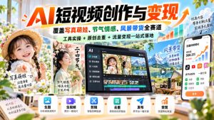 AI短视频创作与变现,覆盖写真萌娃、节气情感、风景带货全赛道,工具实操+原创去重+流量变现一站式落地-赚钱驿站