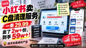 小红书卖C盘清理服务,一单29.99,卖了2w+份,技术也是虚拟产品-赚钱驿站