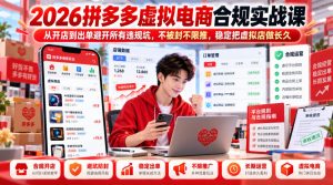 2026拼多多虚拟电商合规实战课,从开店到出单避开所有违规坑,不被封不限推,稳定把虚拟店做长久-赚钱驿站