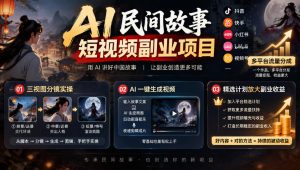 AI民间故事短视频副业项目,多平台流量分成,三视图分镜实操,精选计划放大副业收益-赚钱驿站