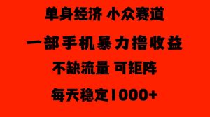 26年暴力单身经济,稳定日入500-1k,不缺流量,流量极大,冷门小众赛道,门槛低小白轻松上手【揭秘】-赚钱驿站