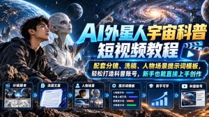 AI外星人宇宙科普短视频教程,配套分镜、洗稿、人物场景提示词模板,轻松打造科普账号,新手也能直接上手创作-赚钱驿站