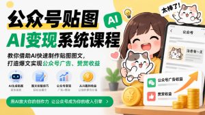 公众号贴图AI变现系统课程|教你借助AI快速制作贴图图文,打造爆文实现公众号广告、赞赏收益-赚钱驿站