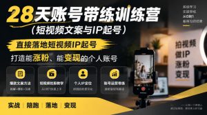 28天账号带练训练营(短视频文案与IP起号),直接落地短视频IP起号,打造能涨粉、能变现的个人账号-赚钱驿站