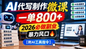AI代写制作微课，一单800+，2026必做副业，暴力风口【附AI工具指令】【揭秘】-赚钱驿站