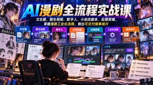 AI漫剧全流程实战课,文生图、图生视频、数字人、小说改剧本、后期剪辑,掌握漫剧工业化流程,做出可交付接单成片-赚钱驿站