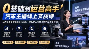 0基础到运营高手，汽车主播线上实战课，从底层流量逻辑到话术转化、团队配合完整打通汽车直播闭环-赚钱驿站