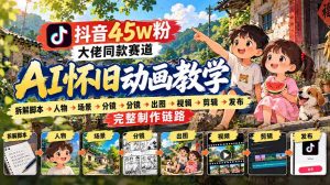 抖音45W粉大佬同款赛道AI怀旧动画实战课:拆解脚本→人物→场景→分镜→出图→视频→剪辑→发布完整制作链路-赚钱驿站