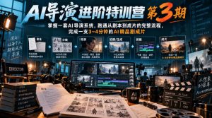 AI导演进阶特训营第3期，掌握一套AI导演系统，跑通从剧本到成片的完整流程，完成一支3~4分钟的AI精品剧成片（附1、2期）-赚钱驿站