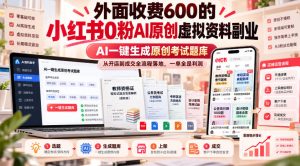 外面收费600的小红书0粉AI原创虚拟资料副业，AI一键生成原创考试题库，从开店到成交全流程落地，一单全是利润-赚钱驿站