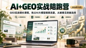 AI+GEO实战陪跑营2026年10月，GEO实战增长课程，抢占AI大模型搜索流量，从被看见到被选择-赚钱驿站