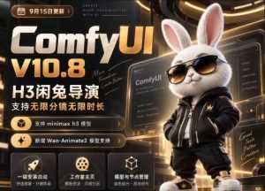 ComfyUI V10.8中文整合包,H3闲兔导演,支持无限分镜无限时长,1000+工作流,动作迁移,角色替换,视频一致性,口型同步,低显存可用-赚钱驿站